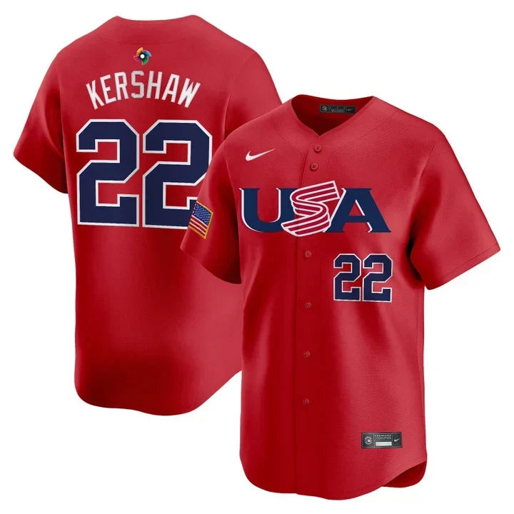 Clayton Kershaw USA Baseball 2026 World Baseball Classic Alternate Stadium Jersey - Red